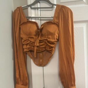 Fashion Nova Rust Ruched Blouse